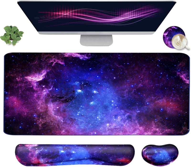 Yunoble Large Mouse Pad and Keyboard Wrist Rest, Desk Pad for Keyboard and Mouse, 4-in-1 Large Gaming Mouse Pad with Wrist Support, Desk Mat for Home Office Study Game-Galaxy Fluid - Image 1